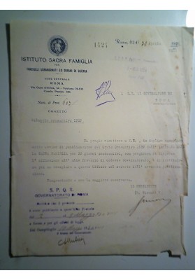 ISTITUTO SACRA FAMIGLIA PER FANCIULLI ABBANDONATI ED ORFANI DI GUERRA Roma 30 Aprile 1930 - VIII