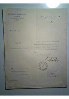 OSPEDALE ISRAELITICO Roma 16 Marzo 1930 - VIII