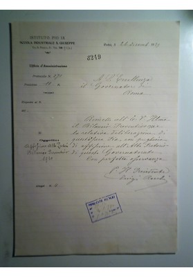 ISTITUTO INDUSTRIALE PIO IX SCUOLA INDUSTRIALE S. GIUSEPPE Roma 26 Dicembre 1929