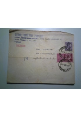 Busta Viaggiata "GEOM. WALTER ZURETTI TORINO" 1964