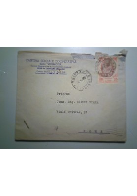 Busta Viaggiata "CANTINA SOCIALE COOPERATIVA della VERNACCIA  SEDE IN ORISTANO" 1957