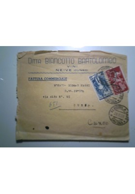 Busta Viaggiata "Ditta BIANCOTTO BARTOLOMEO VINI - NEIVE ( Cuneo )" 1951