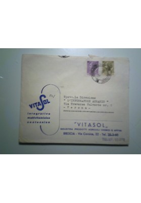 Busta Viaggiata "VITASOL Industria Prodotti Agricoli Chimici BRESCIA" 1958