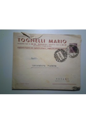 Busta Viaggiata "TOGNELLI MARIO BRESCIA LEGNAMI" 1950