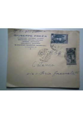 Busta Viaggiata "GIUSEPPE PREZIA ALIMENTARI - LATTERIA  - DROGHE SIDERNO MARINA" 1951