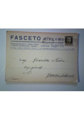 Cartolina Postale "FASCETO GIACOMO COMMISSIONARIO FRUTTA - VERDURA - PRMIZIE" 1938