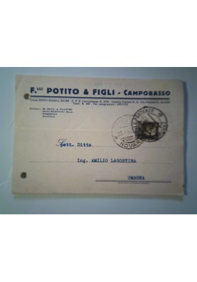 Cartolina "F.LLI POTITO & FIGLI - CAMPOBASSO" 1934