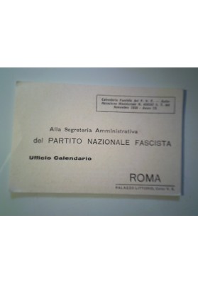 Cartolina "PARTITO NAZIONALE FASCISTA - CALENDARIO" 1930
