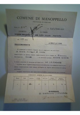 Documento "COMUNE DI MANOPPELLO SUSSIDI MILITARI" 1941