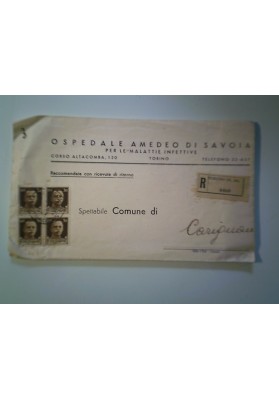 Piego Viaggiato "OSPEDALE AMEDEO DI SAVOIA - TORINO" 1938