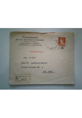 Busta Viaggiata "TASSAMETRI SOC. ITAL. MECCANICA DI PRECISIONE MILANO" 1937