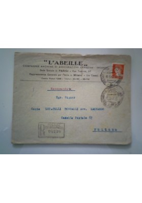Busta Viaggiata "L'ABEILLE COMPAGNIE ANONIME DI ASSICURAZIONE GRANDINE - INCENDI MILANO" 1942