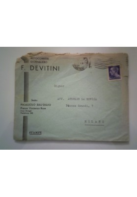 Busta Viaggiata "AUTOCORRIERE GIORNALIERO F. DEVITINI PALAZZOLO SULL'OGLIO" 1945