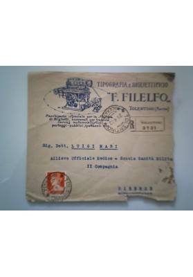 Busta Viaggiata "TIPOGRAFIA E BILGIETTIFICIO F. FILELFO TOLENTINO" 1932