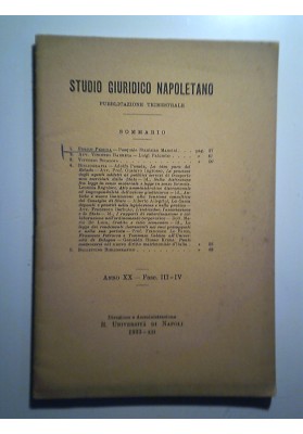 STUDIO GIURIDICO NAPOLETANO  PUBBLICAZIONE TRIMESTRALE Anno XX - Fasc. III - IV 1933