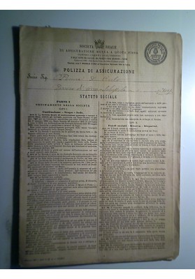 Società Reale Mutua di Assicurazione, Torino POLIZZA DI ASSICURAZIONE 1886