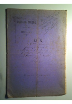 "Atto di Comparizione - ONORATO ZENONE NOTARO BORGOSESIA 2 Novembre 1883"
