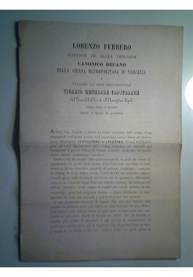 LORENZO FERRERO VICARIO GENERALE CAPITOLARE Vercelli 16 Maggio 1869