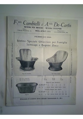 F. CAMBIELLI & A. DE CARTIS MILANO ARTICOLI PER IDRAULICI LISTINO FEBBRAIO 1926