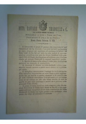 Pieghevole "DITTA RAFFAELE TIRABORELLI e C. NUOVO SISTEMA COTTURA PANE" 1871