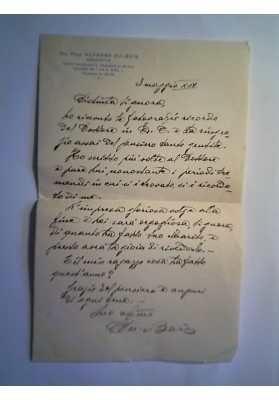 Lettera "Cav. Prof. Architetto Alfonso Du Bois  Milano 3 Maggio 1936"