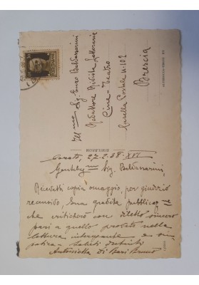 Cartolina Autografa Manoscritta: La Poetessa Antonietta Di Bari Bruno allo Scrittore Enzo Baldasserini - 1938