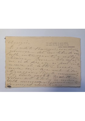 Cartoncino Autografo Manoscritto su Carta Intestata: Anna Paola Bonazzoli allo Scrittore Enzo Baldasserini - 1938