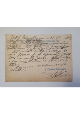 Cartolina Autografa del Direttore Ernesto Palumbo (Biblioteca di Napoli) a Enzo Baldasserini - 1938