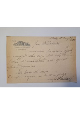 Cartoncino Autografo del Comandante del 1° Regg. Fanteria Carrista allo Scrittore Enzo Baldasserini - 1938