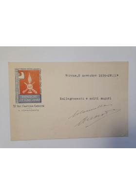 Cartoncino Autografo del Comandante del 32° Regg. Fanteria Carrista  1939