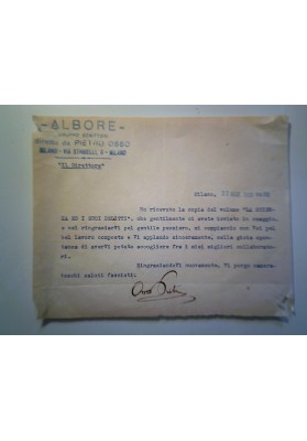 Lettera Dattiloscritta Firmata di Pietro Osso (Gruppo Albore) a Pietro Baldassarini 1939