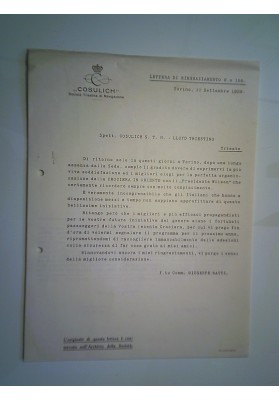 Lettera "CONSULICH   Ringraziamento Passeggero CROCIERA ORIENTE  NAVE PRESIDENTE WILSON 1929"