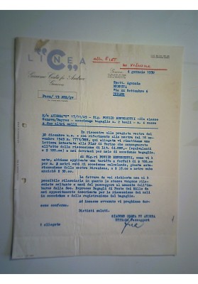 Lettera "LINEA C  Giacomo Costa M/n ANDREA C 4 Gennaio 1950"