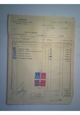 Documento "DODERO Agenzie Marittime Argentine Riunite GENOVA  8 Marzo 1951 NAVE TUCUAN"