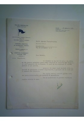Lettera "FELICE MESCALCHI Agente Marittimo Milano 20 Gennaio 1950"