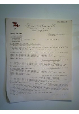 Lettera "Ignazio Messina & C. Viaggio Piroscafo LUGANO Genova 5 Agosto 1949"