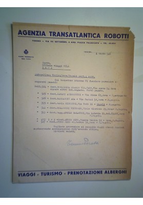 Lettera "AGENZIA TRANSATLANTICA ROBOTTI Autopulmann TORINO/ROMA/NAPOLI 1945"