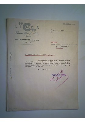 Lettera "LINEA C Giacomo Costa UFF. PASSEGGERI III CLASSE M/n ANDREA COSTA 1950"
