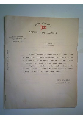 Lettera "WHITE STAR LINE AGENZIA DI TORINO 8 Aprile 1952"