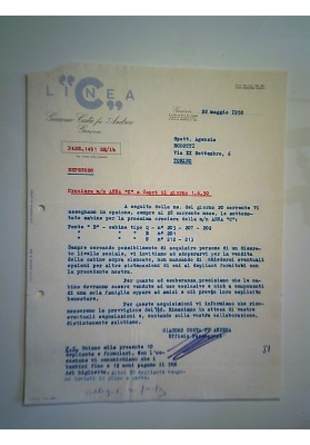 Lettera "LINEA C Giacomo Costa CROCIERA M/n ANNA C a  Capri 22 Maggio 1950"