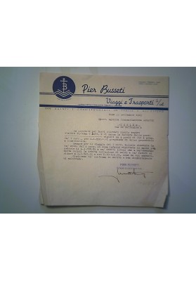 Lettera "PIER BUSSETTI VIAGGI E TRASPORTI ROMA 13 Settembre 1945"