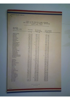 AMERICAN EXPORT LINERS INC. GENOA LIST OF NEW FARES 1950"