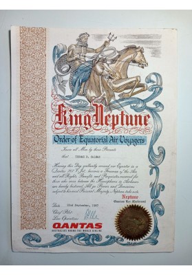 Raro Certificato Volo Equatore Qantas 1967 Boeing 707