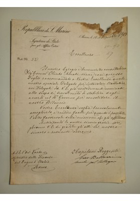 Lettera Diplomatica Repubblica di San Marino Deficit 10 Novembre 1913