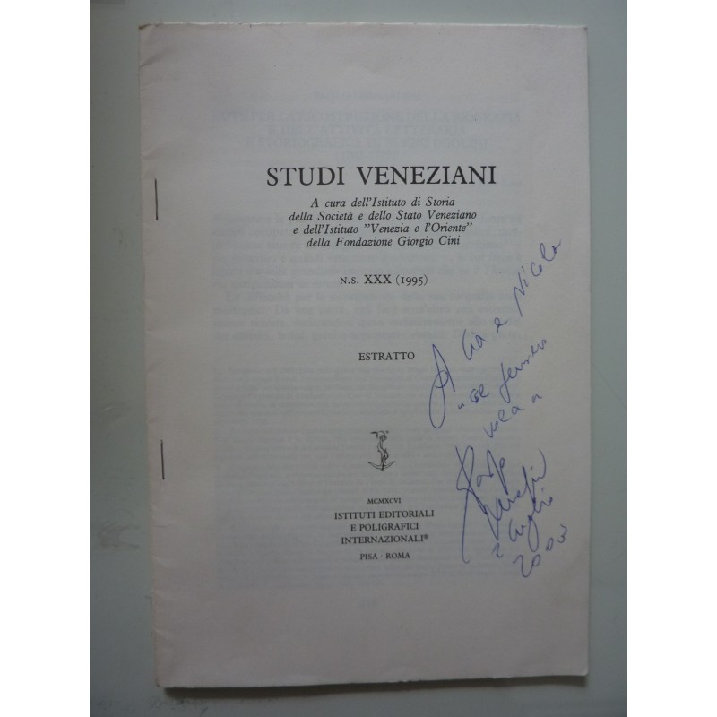 STUDI VENEZIANI  n.s. XXX ( 1995 ) ESTRATTO - NOTE PER LA RICOSTRUZIONE DELLA BIOGRAFIA E  DELL' ATTIVITA' LETTERARIA E STORIOGR