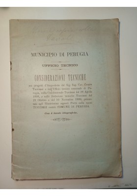 MUNCIPIO DI PERUGIA Ufficio Tecnico CONSIDERAZIONI Acquedotto TUCCIMEI Contro COMUNE 1899