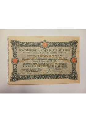 Buono Hallesint - Certificato di Partecipazione a Due Quote ( Roma, 1923)