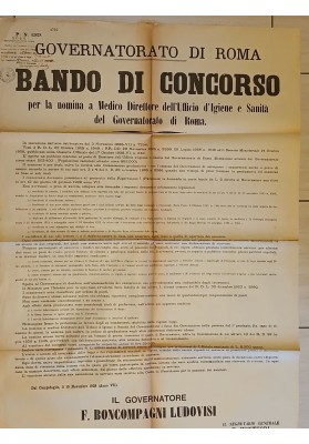 Manifesto Originale "Bando Concorso Medico Roma 1928 Boncompagni Ludovisi "