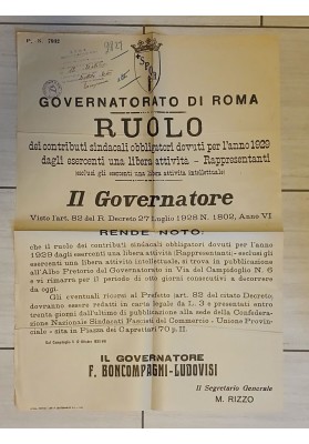 Manifesto Originale Roma 1930 Sindacati Fascisti Commercio Boncompagni Ludovisi