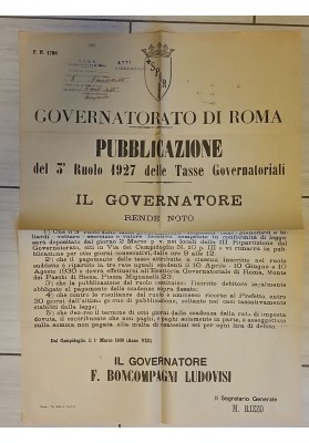 Manifesto Originale Roma 1930 Tasse Cani Pianoforti Biliardi Boncompagni Ludovisi